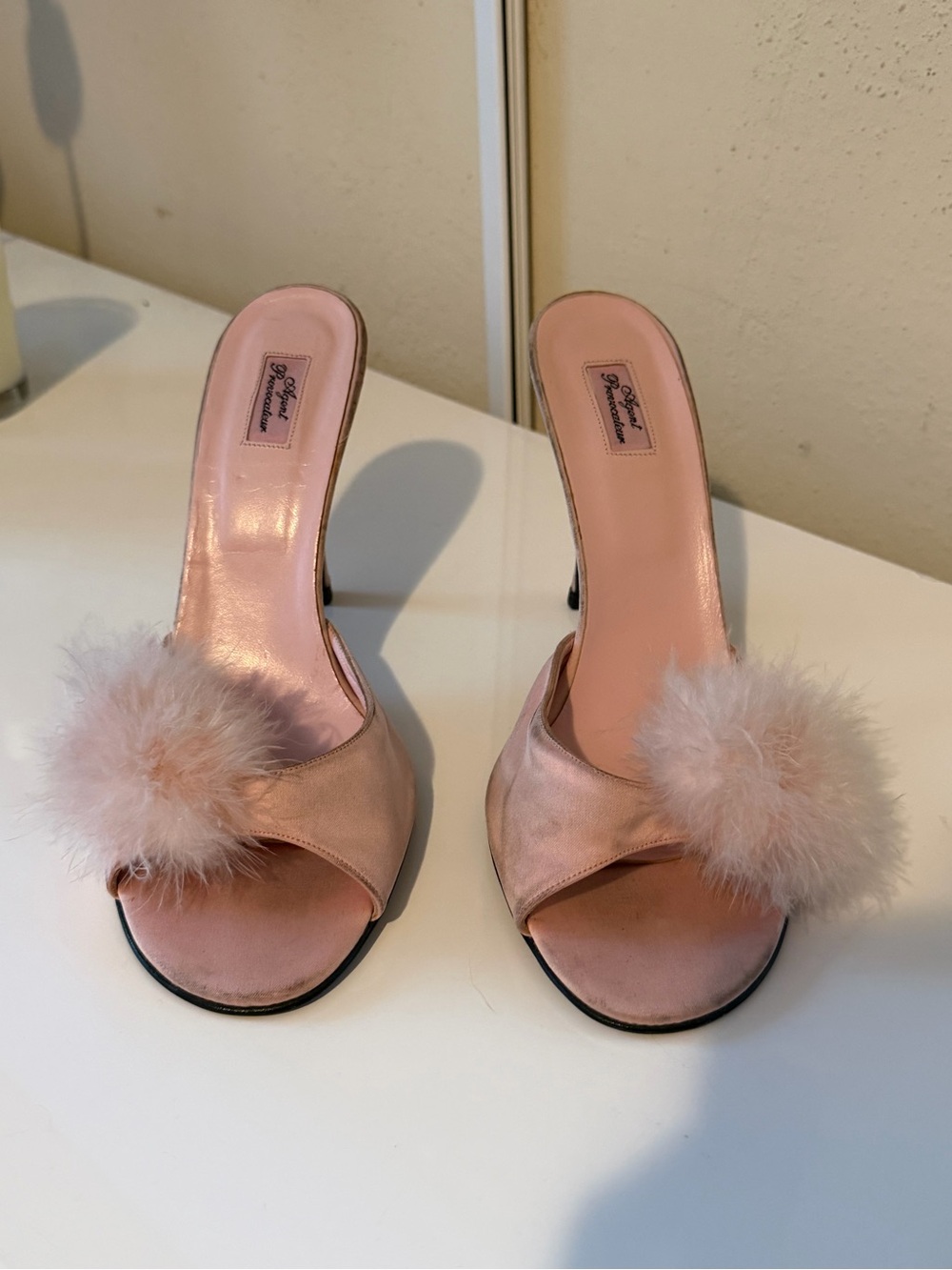 Agent Provocateur Blush Pink Pom-Pom Slide Heels